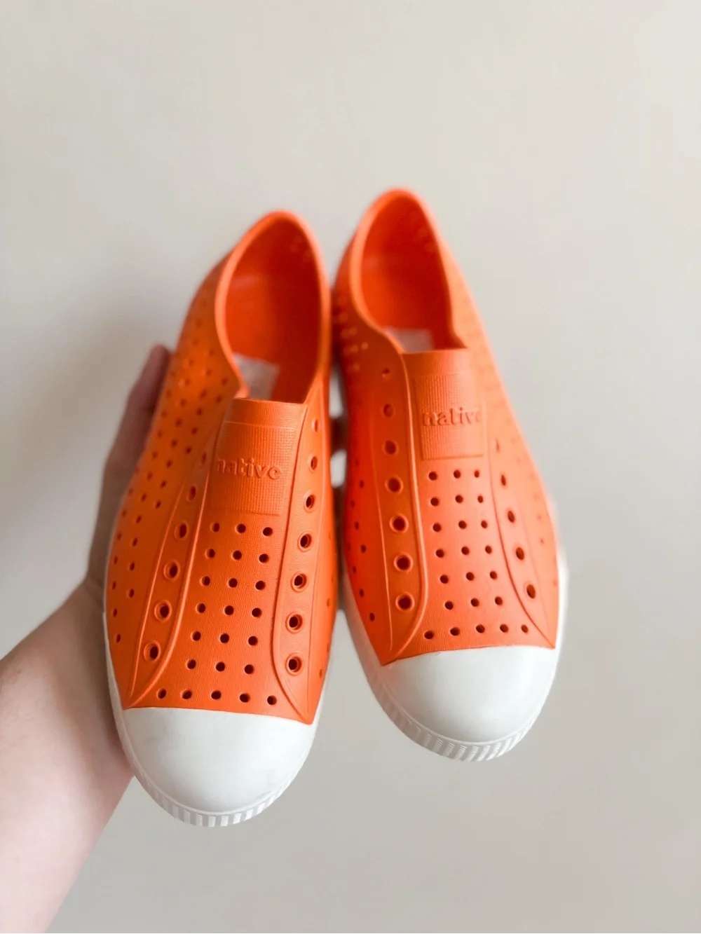 Native Kids Slip-On Water Shoes in Bright Orange with White Toe